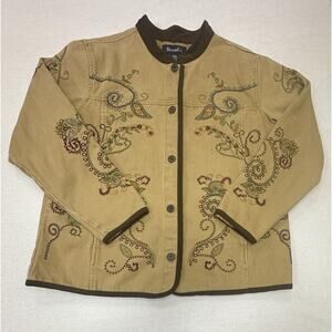 Vtg Denim & Co Jacket Womens L Barn Chore Coat Embroidered Floral Brown Western